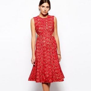 Self Portrait Heavy Lace Midi Dress With Cut Outs